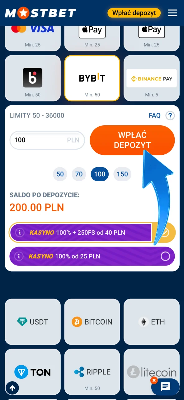 Wpłać pierwszy depozyt w Mostbet Polska i rozpocznij grę.