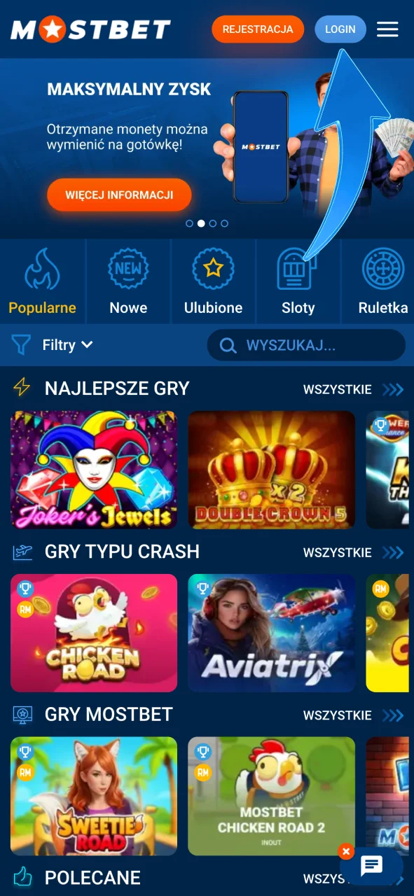 Wejdź do sekcji logowania Mostbet i rozpocznij sesję.