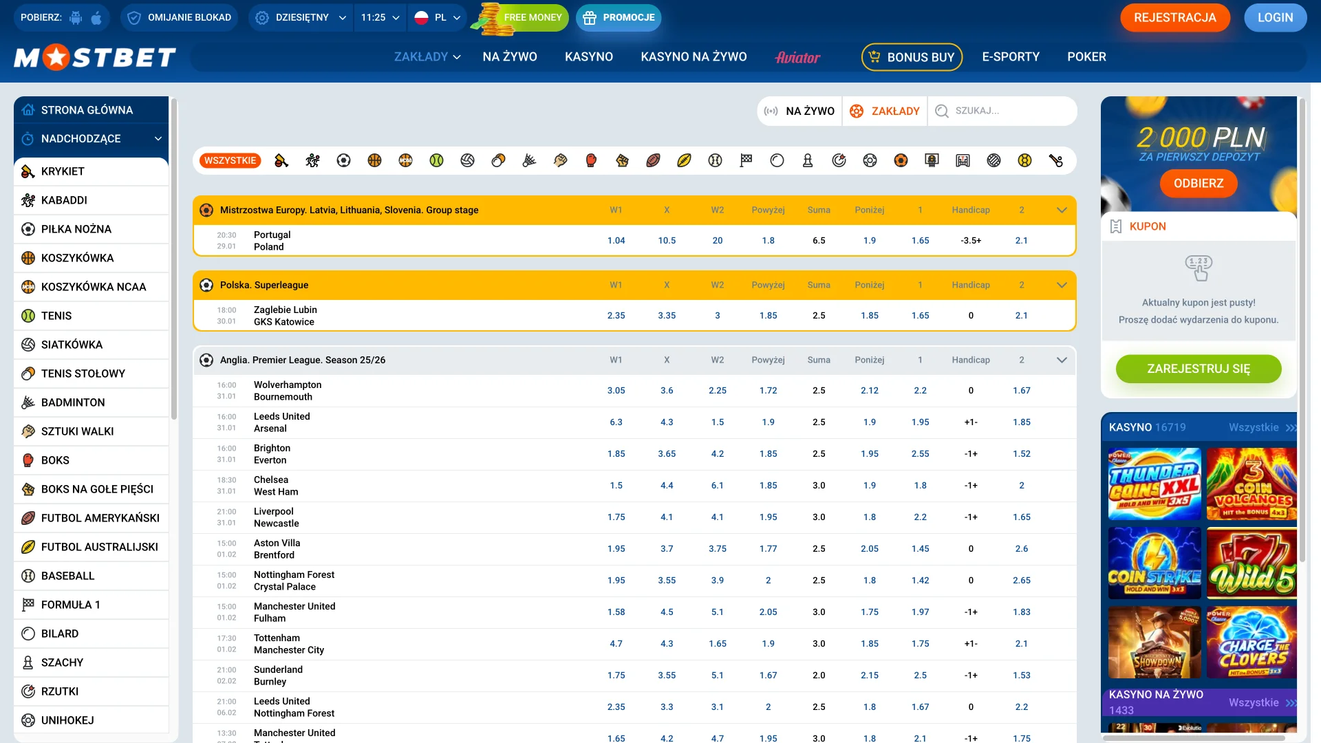 Mostbet Polska sport online do obstawiania meczów i wydarzeń.