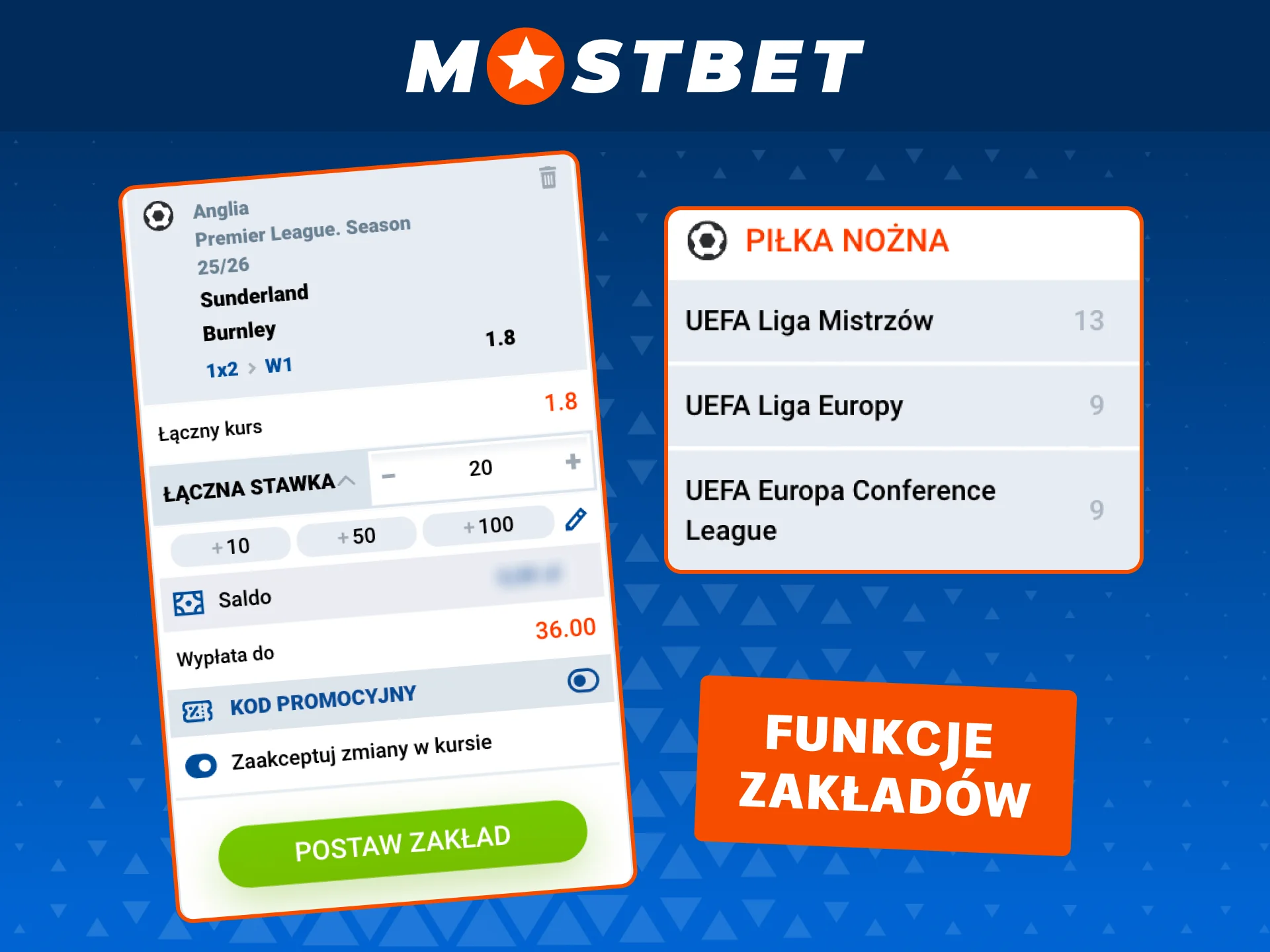 Dodawaj typy do kuponu i kontroluj przebieg spotkań w zakładach piłkarskich Mostbet.