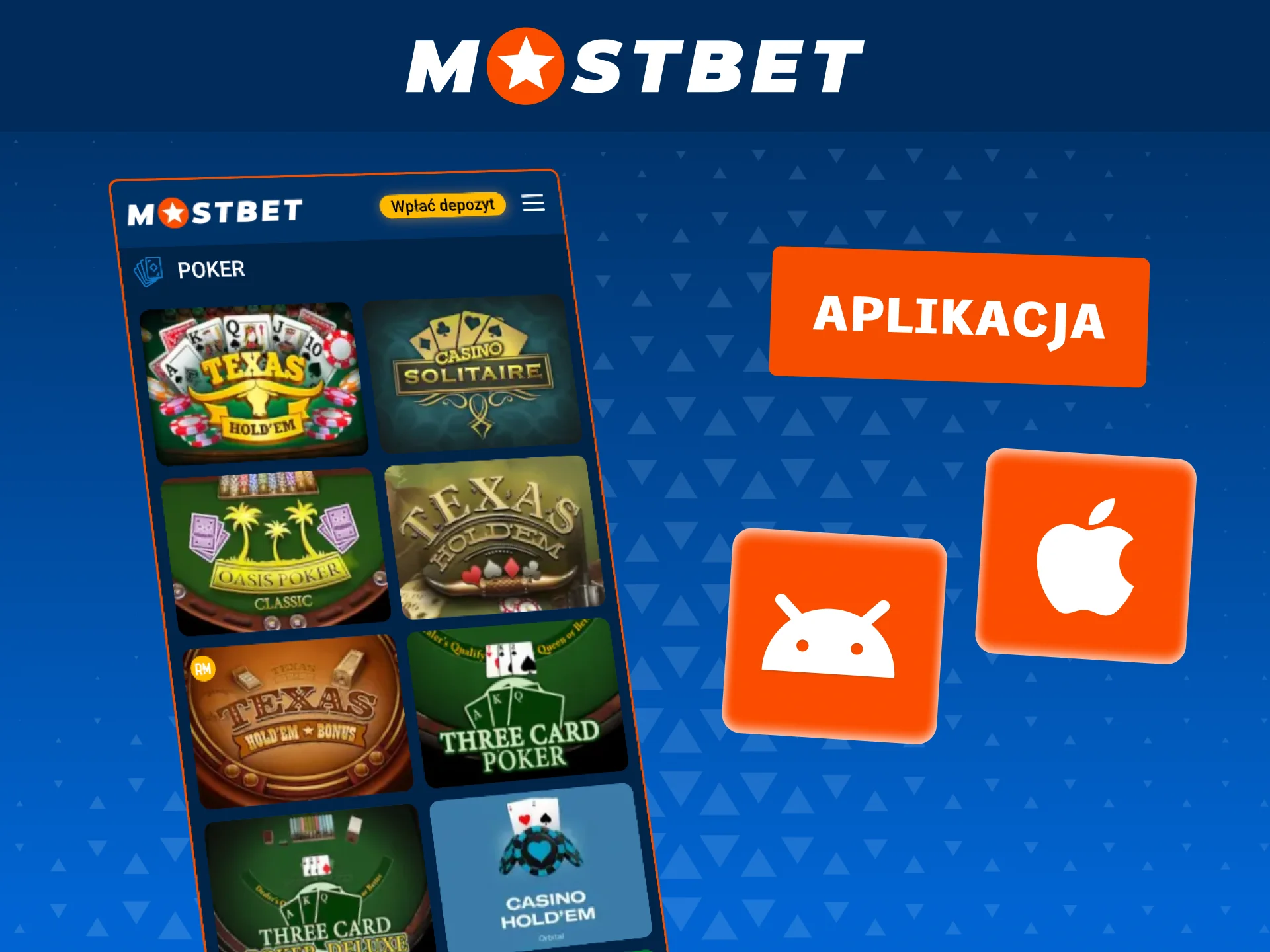 Graj w poker na Mostbet z telefonu dzięki aplikacji mobilnej.